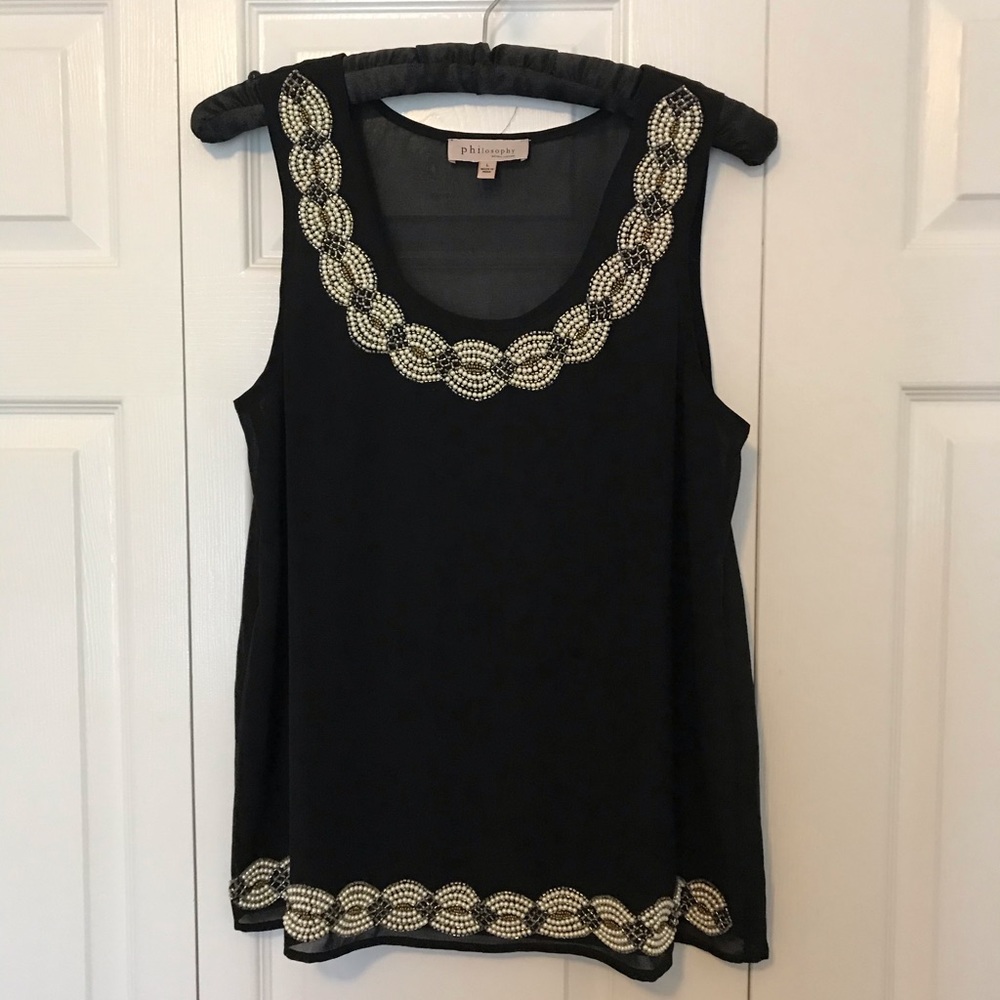 Philosophy Black Sheer Blouse w/Beading size L